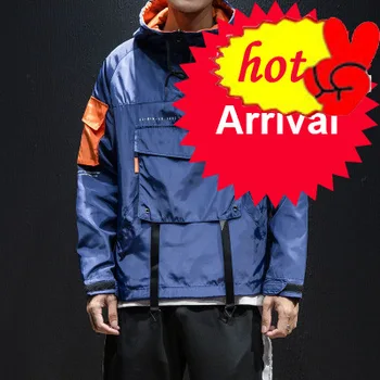 

Autumn Plus Size Men Jacket Front Pocket Patchwork Color Hooded Coat Men Clothes Long Sleeve Loose Windbreaker Outwear 5XL