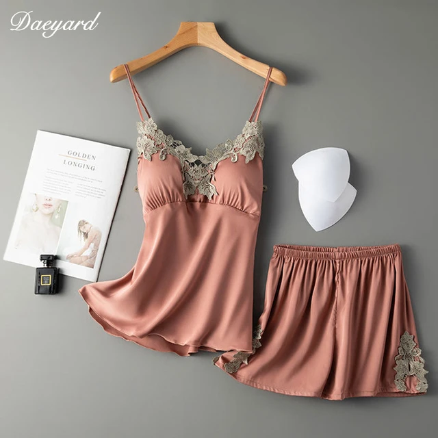 Daeyard New Sexy 2 Pieces Women Pajamas Sets Sling Silk Nightwear Summer  Elegant Lace Pajamas Shorts Set Sleepwear Home Wear - AliExpress