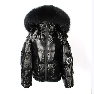 Black black fur ZURICHOUSE Зимний пуховик женский роскошный пуховик из меха енота Модный глянцевый свободный пуховик с капюшоном Женский пуховик - Цвет: Black black fur