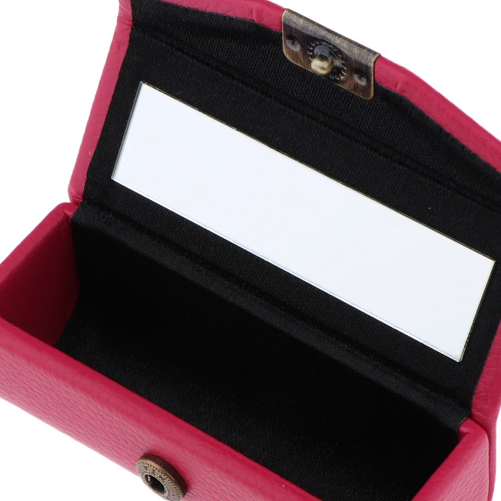 2 Pcs Unique Design Lichee Leather Lipstick Case Holder Storage Box Mirror Purse Pocket Rose Red