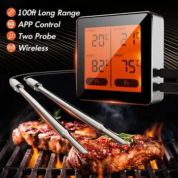 

Big Screen LCD Digital Wireless bluetooth APP Controlled Thermometer Probe Wireless Meat BBQ Cooking