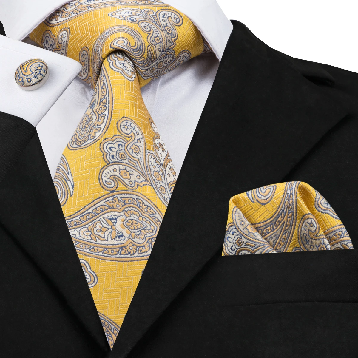 Мужской галстук в синюю полоску Шелковый жаккардовый галстук носовой Запонки Набор Бизнес Галстуки для свадебной вечеринки для мужчин подарок C-703