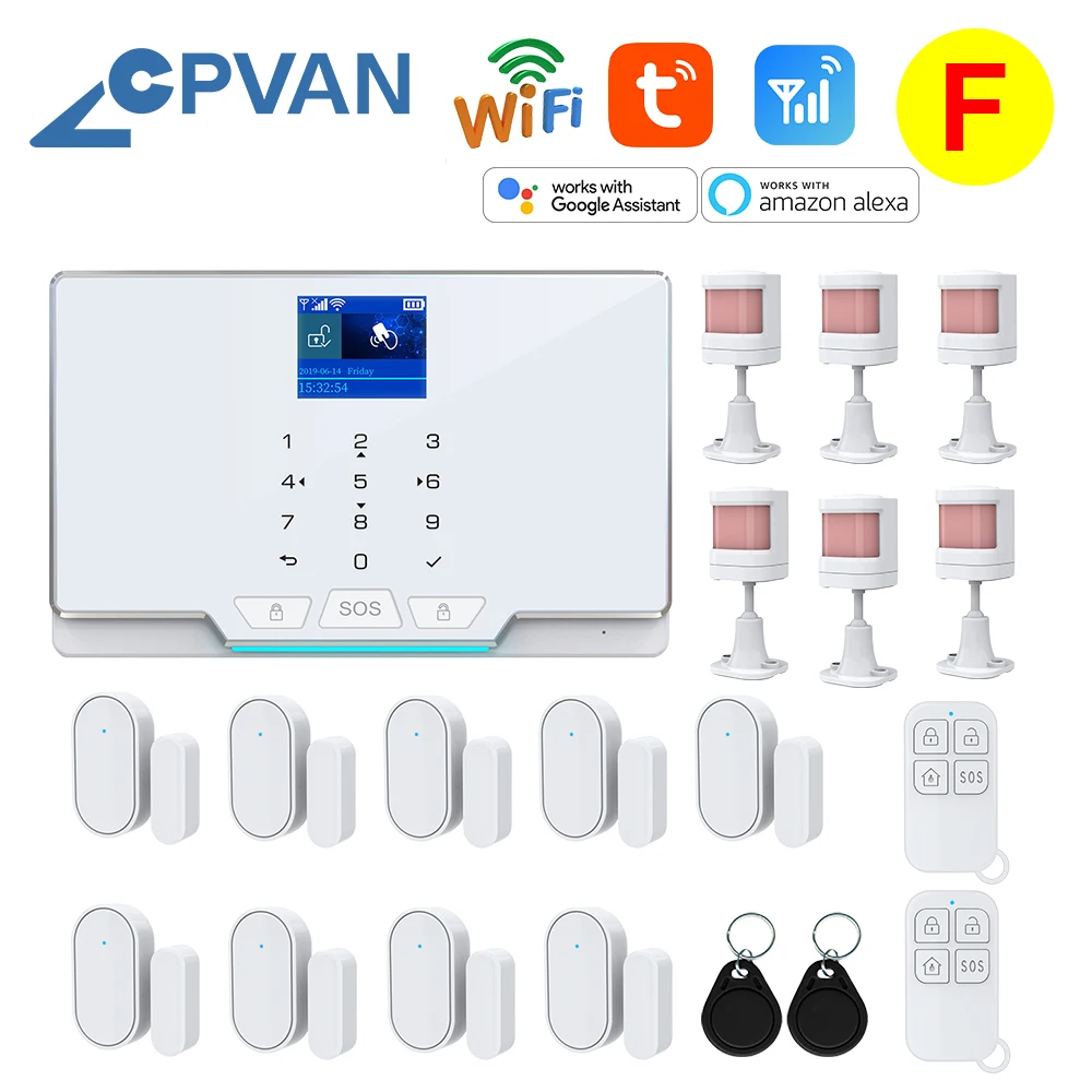 Descuento Tuya. Sistema de alarma Wifi/Gsm 11 idiomas 433MHz de seguridad antirrobo casa alarma con Sensor de movimiento Detector Compatible con Alexa y Google ezYoMDM8oJE