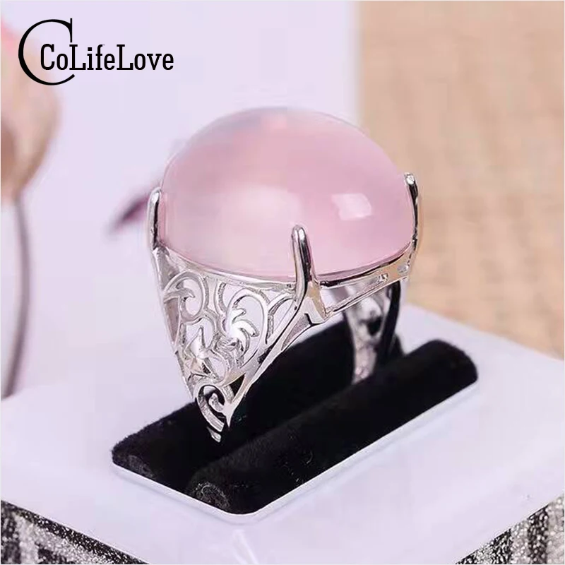 Женское кольцо с розовым кварцем 15 х20 мм из серебра 925 пробы|ring fashion|ring forrings for women |