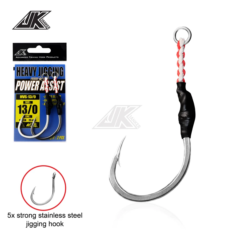 JK 3Packs Strong HVS 7/0~13/0 Metal Jig Assist Hooks Heavy Power Stainless Steel Jigging Hook For Fishing Saltwater Large Game