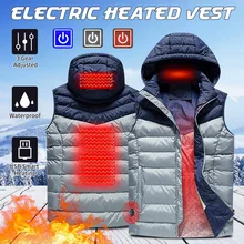 Мужской Электрический usb-жилет с подогревом, теплый жилет с капюшоном, теплый жилет с пером, тепловая Флисовая теплая куртка, жилет с подогревом, нагревательная ткань