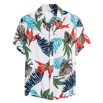 

Summer Men Shirt Ethnic Short Sleeve Print Hawaiian Shirt Blouse Cotton Casual Floral Shirts Plus Size 5xl camisa masculina