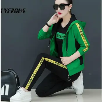 

LYFZOUS Casual Tracksuit for Women 3 2 Piece Set Street Wear (Letter Print hoodies Sweatshirt +Pant) 2pcs clothes Sport Suit