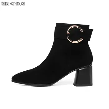 

Large size 34-45 suede leather Women's ankle Boots office ladies High Heels Shoes Woman winter warm Female Boots