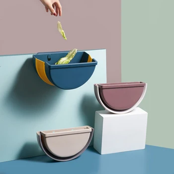 

Wall Mounted Waste Bin Folding Trash Can Kitchen Cabinet Door Hanging Trash Bins Garbage Bags Trashcan for Car Bathroom Toilet