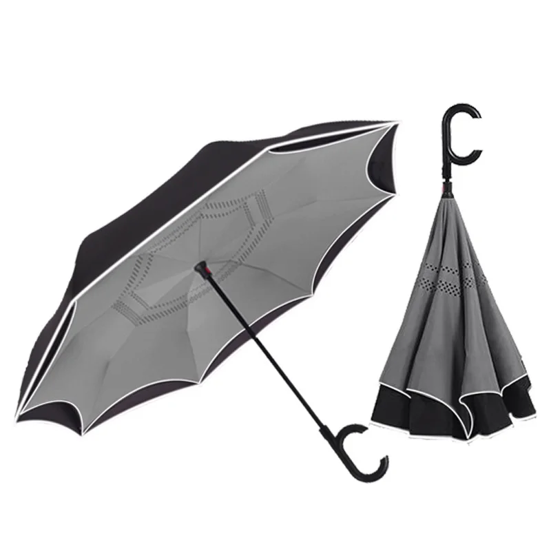 Большой Автоматический перевернутый зонтик, светоотражающая полоска, Ветрозащитный складной зонтик для мужчин и женщин, двухслойные зонты с подставкой - Цвет: diameter 128cm