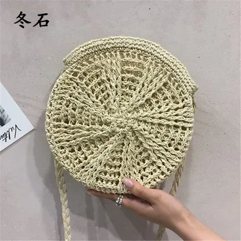 

Fashion Woven Bag Round Straw Shoulder Bag Small Beach HandBags Bohemia Summer Women Hollow Handmade Messenger Crossbody Bags