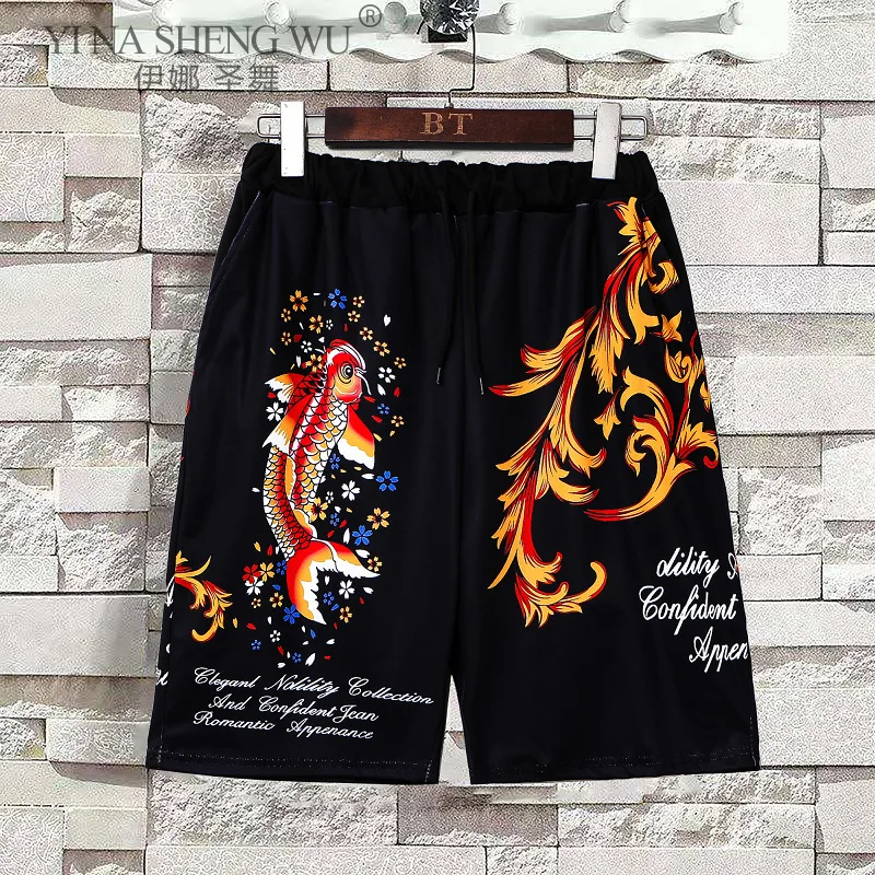 

New Japanese Style Harajuku Fashion Loose Dry Fit Shorts Pants Men Dragon Print Shorts Casual Summer Streetwear Asian Costumes
