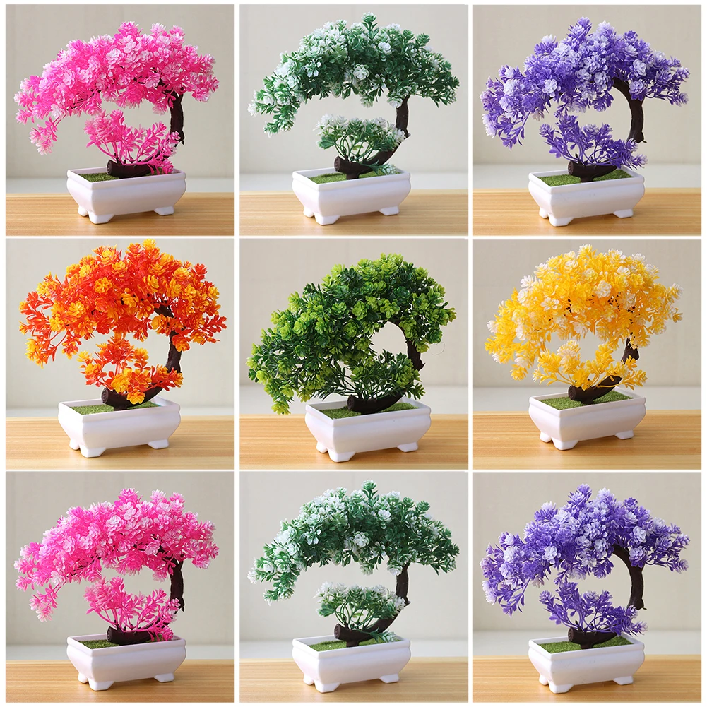 Plant Bonsai Garden Fake Table Small Hotel Plastic Flowers Home Decor Potted Ornaments Simulation Tree Pot Artificial