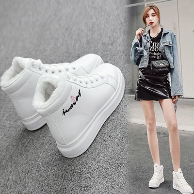 LCIZRONG/Новые белые женские ботинки; теплые плюшевые зимние ботильоны; женская зимняя обувь с круглым носком и вышивкой - Цвет: white