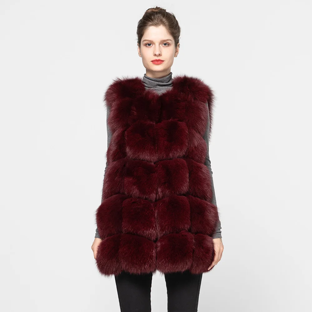 Wine Red Новые настоящие жилеты из лисьего меха, женский зимний теплый меховой жилет, модный стильный жилет, опт и розница S1431 - Цвет: Wine Red