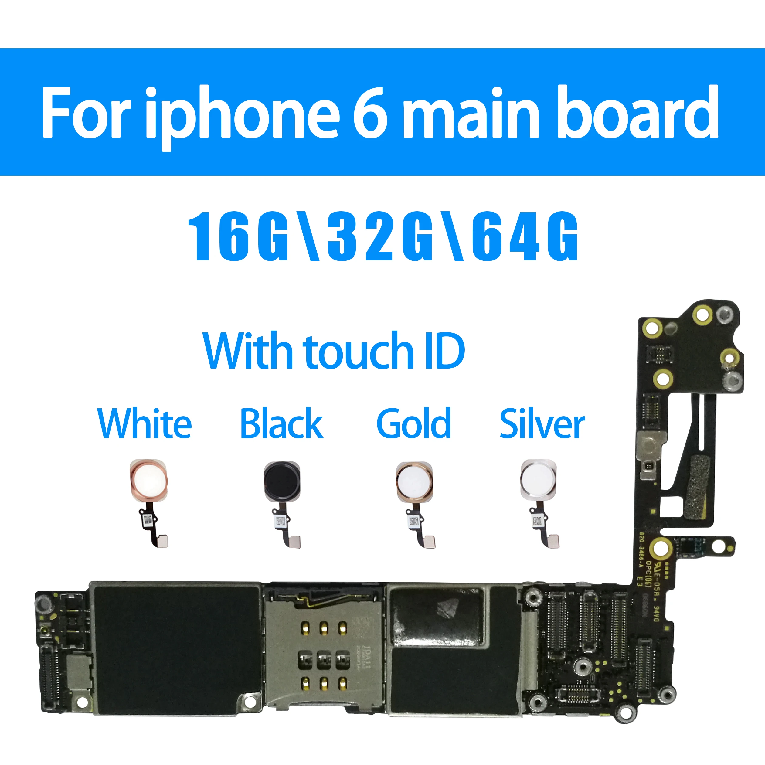 

100% Original unlocked for iphone 6 Motherboard With Touch ID/without Touch ID,for iphone 6 Logic boards,16gb / 32gb / 64gb
