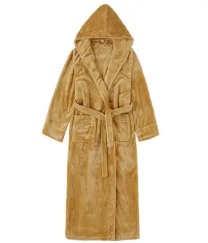 

Solid With Hooded Homewear For Men&women Nightwear Sleepwear Casual Long Bathrobe Gown Coral Velvet Keep Warm Robe Gown