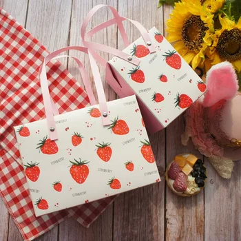 

Tall 2 Size Choose 5pcs Strawberry Design Paper Box with Handle for Candle Drink Gift Packaging Wedding Birthday Use