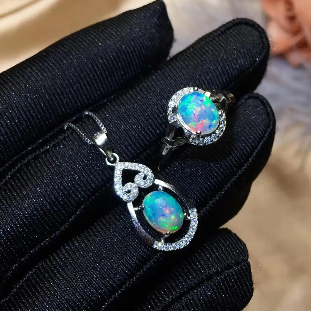 Best Gift Natural Real Opal jewelry set 925 sterling silver 1pc pendant ring | Украшения и аксессуары