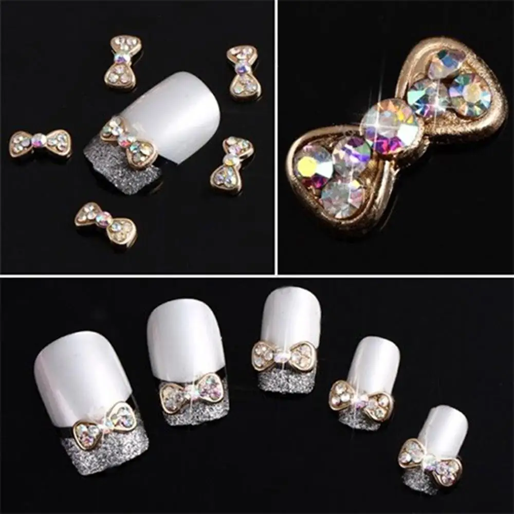 

10Pcs 3D Alloy Acrylic Bowknot Glitter Nail Art DIY Decoration Manicure Tool Compatible with both natural and artificial bails,