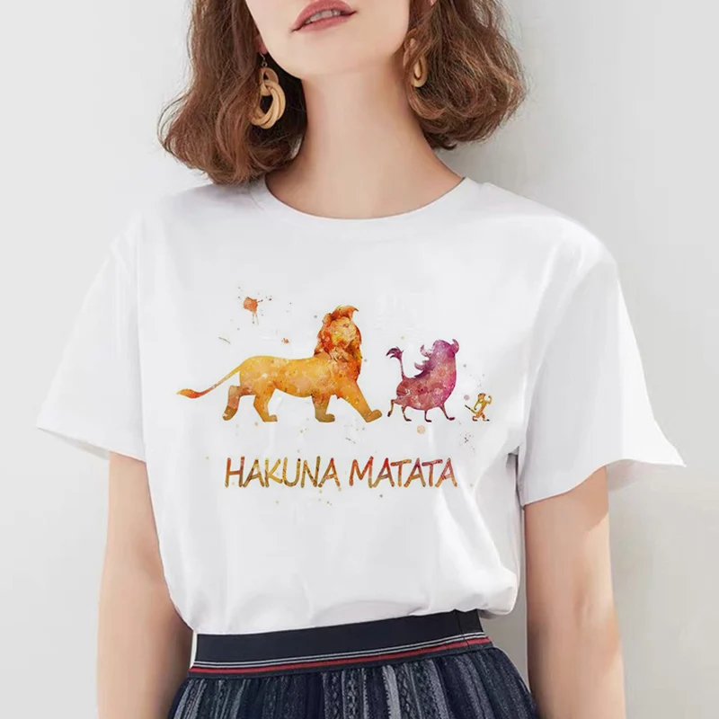 W220White Модные женские футболки Hakuna Matata Kawaii с принтом, футболка с героями мультфильмов, большие размеры, милые топы, свободные белые футболки с круглым вырезом - Цвет: W220White