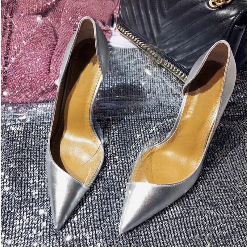 

2019 Brand Sexy Ladies Thin Heels Pumps Pointy Toe Stiletto Transparent Side space Women High Heels Wedding OL shoes 12CM tyh