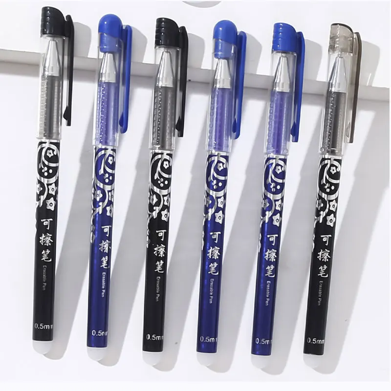Erasable Pen Set 0.5mm Needle Bullet Tip Gel Ink Pens Refills Rods write erase Washable Handle for School Office Supplies