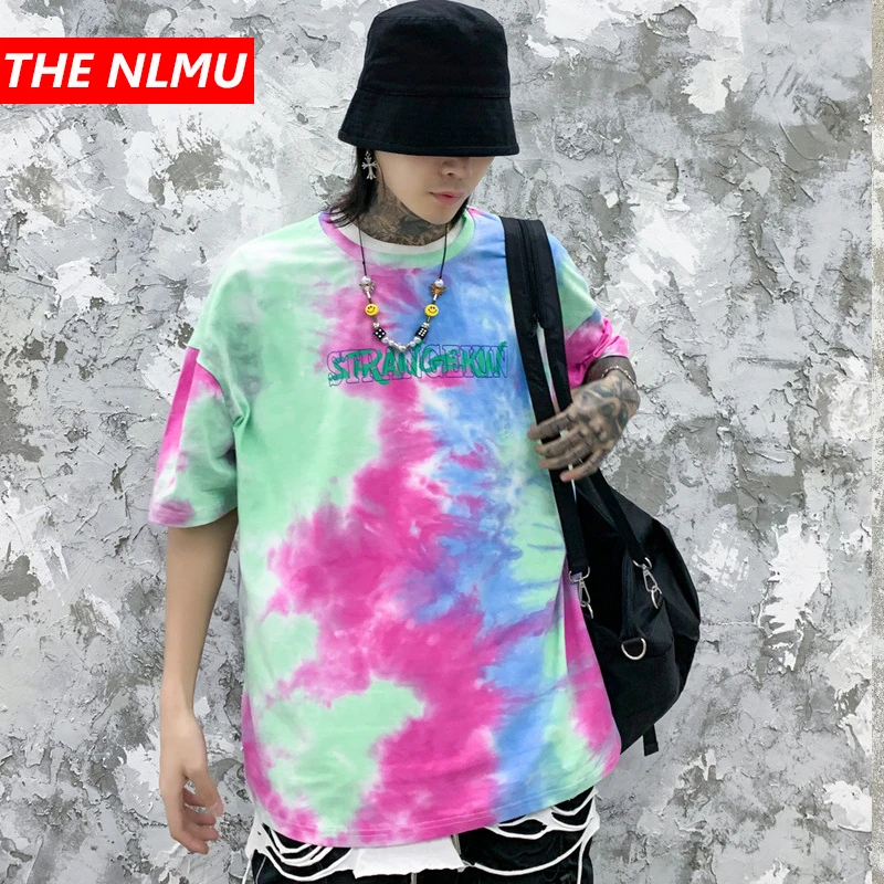 

Graffiti Print Tie Dye T-shirt Men Streetwear Hip Hop Gothic Punk Rock Short Sleeve Tee Shirt Harajuku Hipster Tshirt Tops WG842