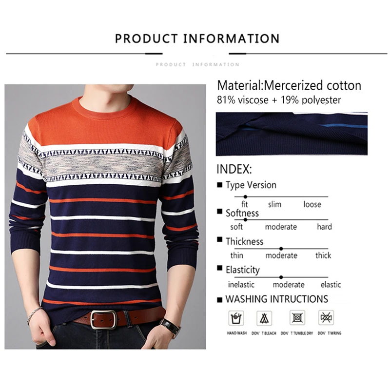 Cheap TFETTERS Brand-sweater 2019 Autumn Winter Warm Pullover Knitted Striped Sweater Striped Mens Knitwear Sweaters Clothing
