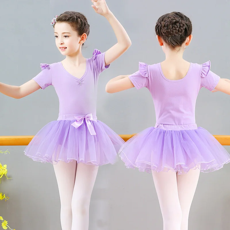 violet short sleeve Детская балетная юбка балерины; юбка-пачка для танцев; гимнастическое трико; боди для девочек; танцевальные костюмы; одежда танцора; комплект одежды - Цвет: violet short sleeve