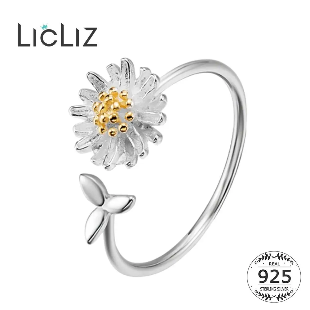 

LicLiz 2019 New 925 Sterling Silver Fashion Yellow Daisies Open Rings for Women Cute 18K Gold Adjustable Jewelry Gifts LR0734