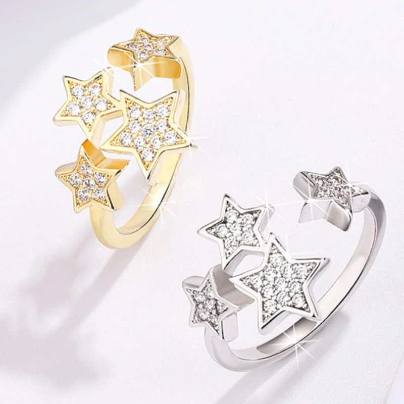Women Finger Rings Star Opening Zirconia Wedding Party Accessories