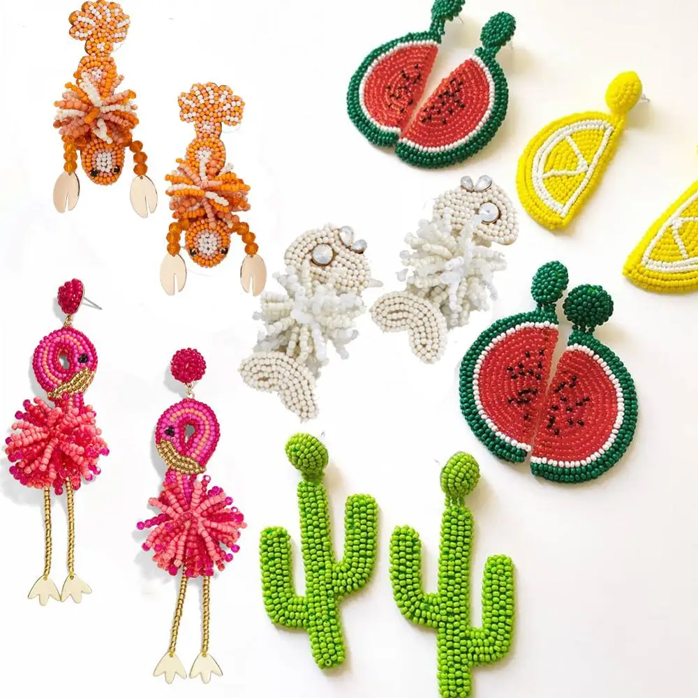 

Dvacaman Bohemian Beads Flamingo Dangle Earrings Women Charm Unicorn Macaws Crystal Statement Drop Earrings Porm Brincos Jewelry