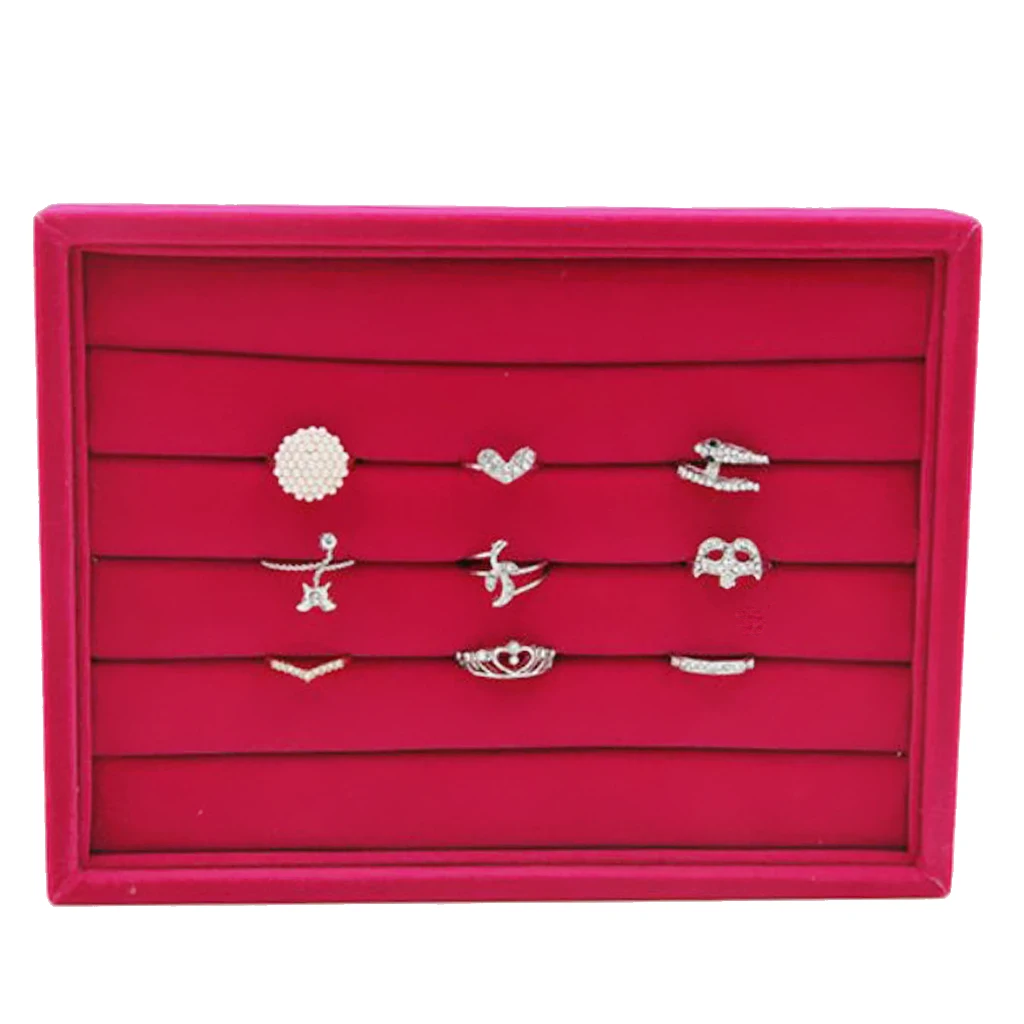 Portable Velvet Fashion Jewelry Ring Earring Insert Display Organizer Box Wooden Flat Stackable Tray Drawer Display Show Case 
