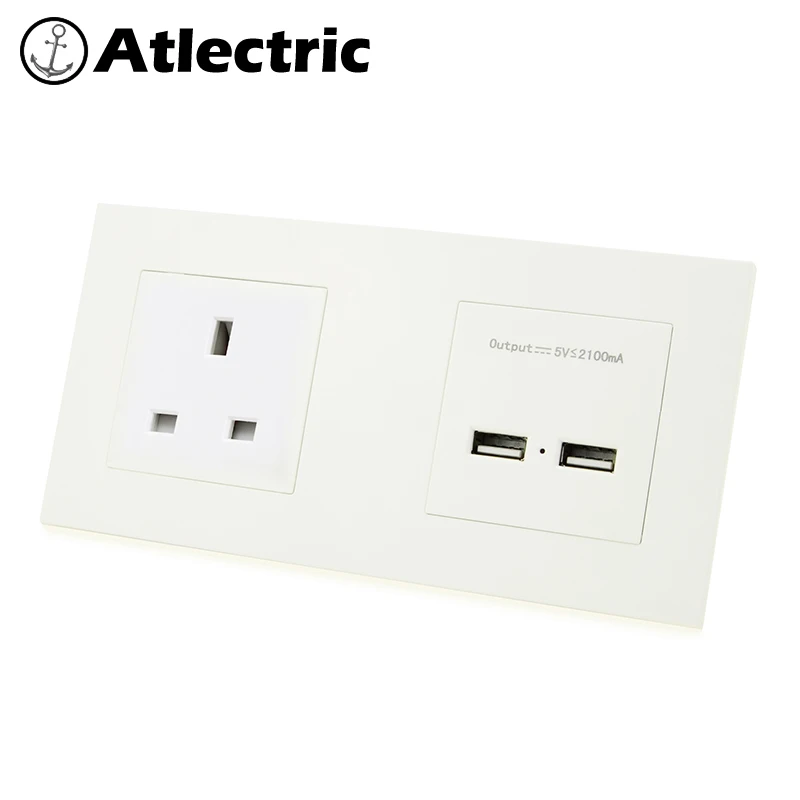 

Atlectric UK Standard Plug Dual USB Charging Port Double Power Wall Electrical Outlet Plastic Panel Double Socket