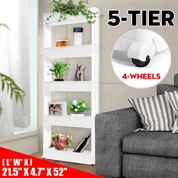 

Kitchen Bathroom Living Room Storage Rack Sundries Storage Holder 5 Layer Gap Organizer Removable Wheels Storage Cabinet