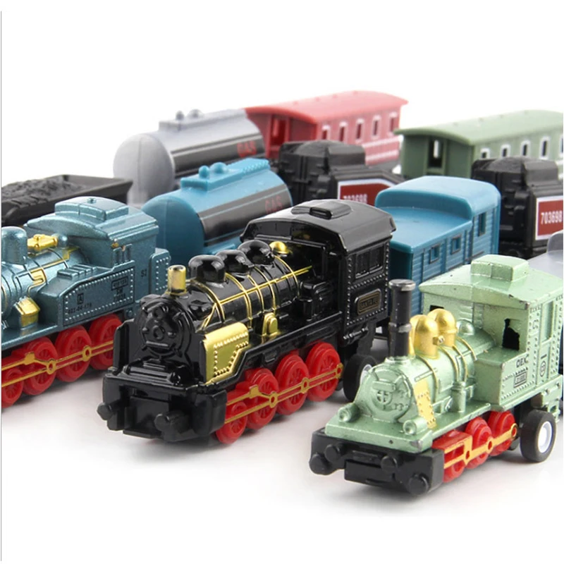 4pcs/set Alloy Plastic Retro Classic Train Toy Mini Diecast Transport Trains Model Figure Toys for Children Collections Gifts