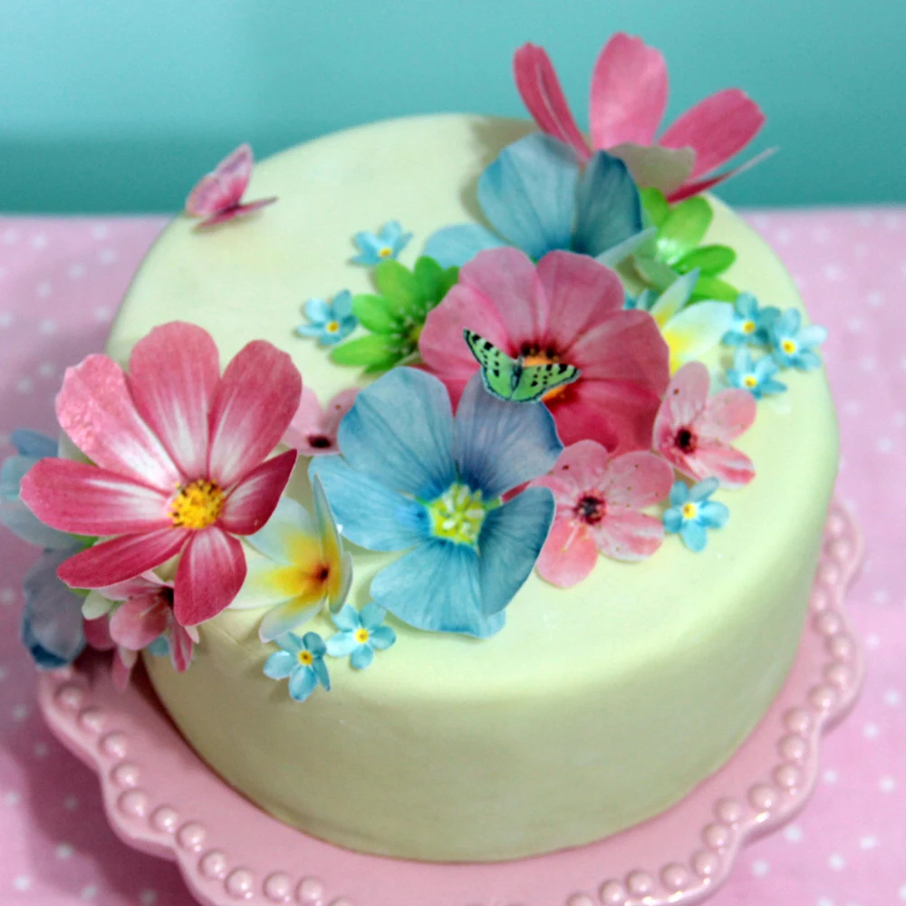 

27pcs/pack Edible Wafer Flowers Daisy,Butterfly can be eat directly artificial flowers cake decoration Tools Party Supply