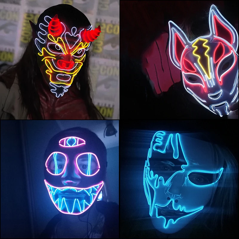 Máscara LED Batman Con Hilo De Neón – Cosplay Luminoso Con 3 Modos De Luz, Ideal Para Halloween, Carnaval Y Fiestas De Disfraces (Azul, Rosa O Verde)