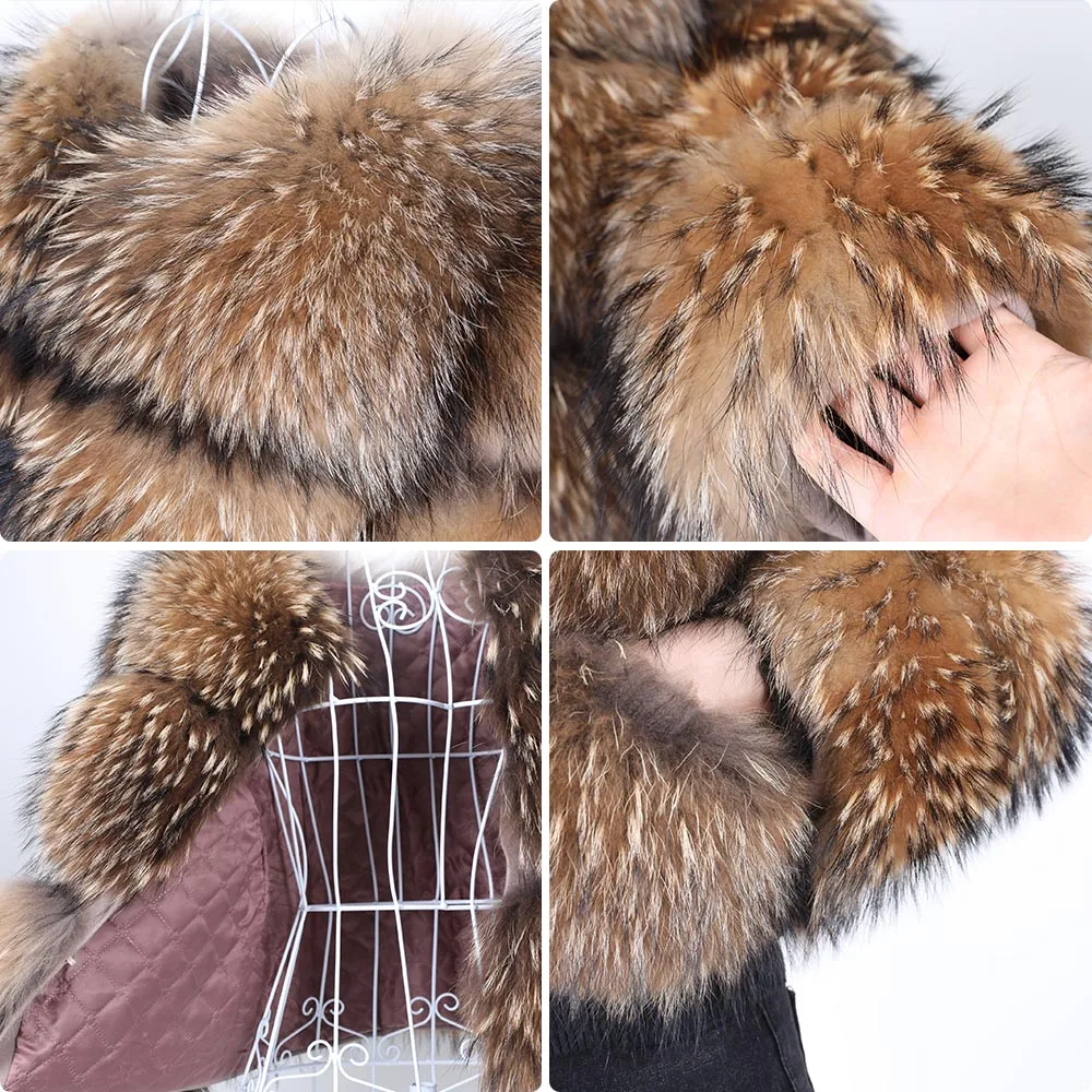 MAOMAOKONG Super Hot Winter Women Luxury Thick Real Raccoon Fur Coat 100% Natural Fox Fur Jacket Plus Size Jackets Female Vest