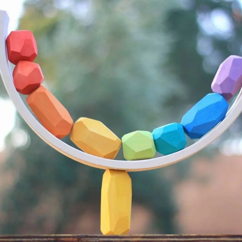

10 Pcs Children Wooden Colored Stone Stacking Game Building Block Kids Creative Educational Toy
