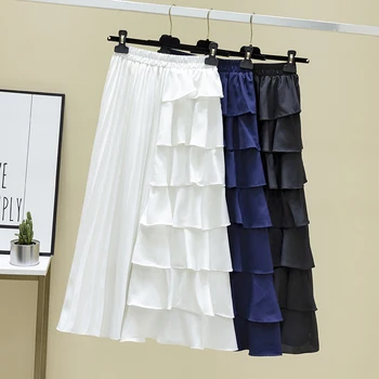 

[EWQ] 2020 Spring Summer New Arrivals High Waist Solid Color Ruffles Patchwork Women Fashion Casual Pleated Skirt AW68705