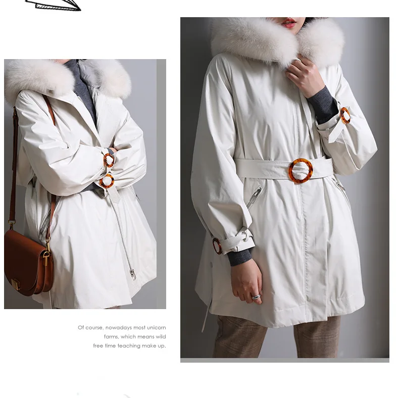 Winter Warm Parka Mujer Women Coat Thick Down Real Natural Fur Collar Hooded Duck Down Jacket Elegant Slim Ladies Overcoat