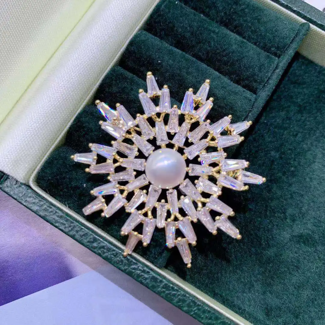 

DIY Accessory Crystal Snowflake Pearl Brooch Corsage Top Grade Sweater Brooch Safety Pin South Korea Cardigan Accessories Luxury