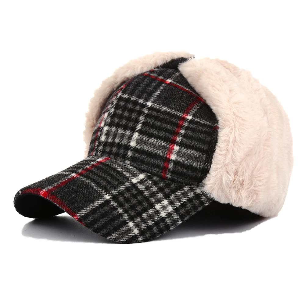 2020 Hot Sale Ushanka 2021 Winter Warm Earflap Hat Men's Plaid Bomber Baseball Women's Outdoor Ski Trapper Russian Caps Soft bomber crew beanie hat with full face covering