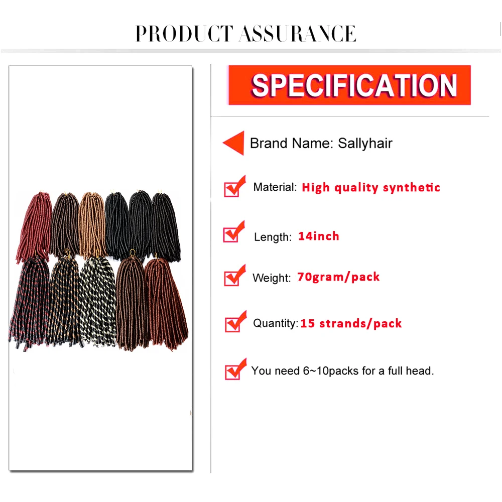 Sallyhair 14inch 70g/pack Crochet Braids Synthetic Braiding Hair Extension Afro Hairstyles Soft Faux Locs Brown Black Thick Full