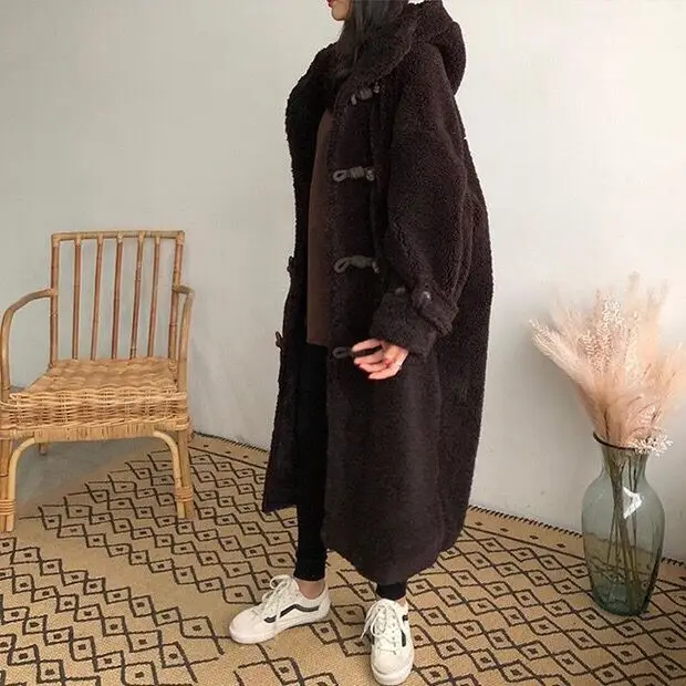 Осень и зима, Южная Корея, хлопковое пальто с капюшоном, длинное хлопковое пальто, женские пуговицы-рог для пальто, парка размера плюс, Женское пальто