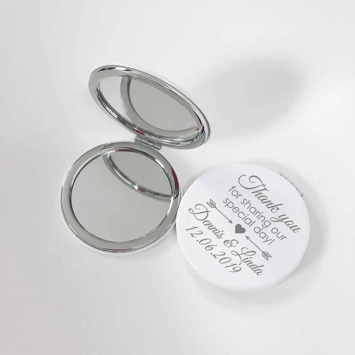 Custom Engraved Personalized White Leather Makeup Mirror Wedding Gift