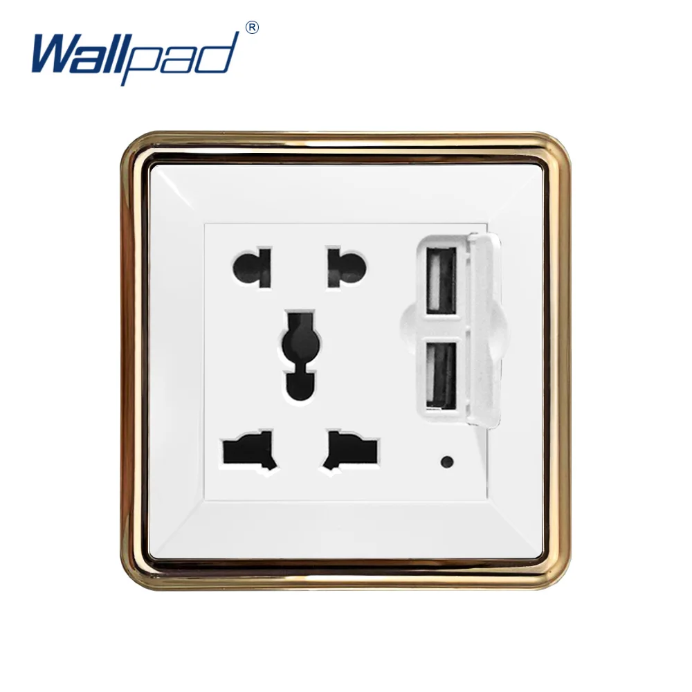 Wallpad 2 USB 5 Pin розетка настенная электрическая Силовая розетка Золотая Панель DC 5V 2.4A - Тип: Настенная розетка
